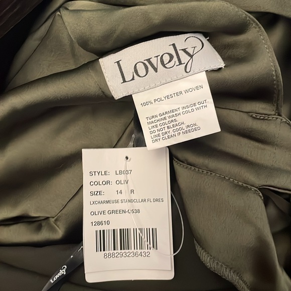 New LOVELY BRIDESMAIDS OLIVE GREEN LUX CHARMEUSE BRIDESMAID DRESSES Size 14R - Picture 5 of 6